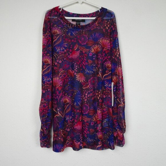 Karen Kane Mesh Top Women's Size M Multicolor Long Sleeve Hippie Festival Boho - Picture 1 of 9